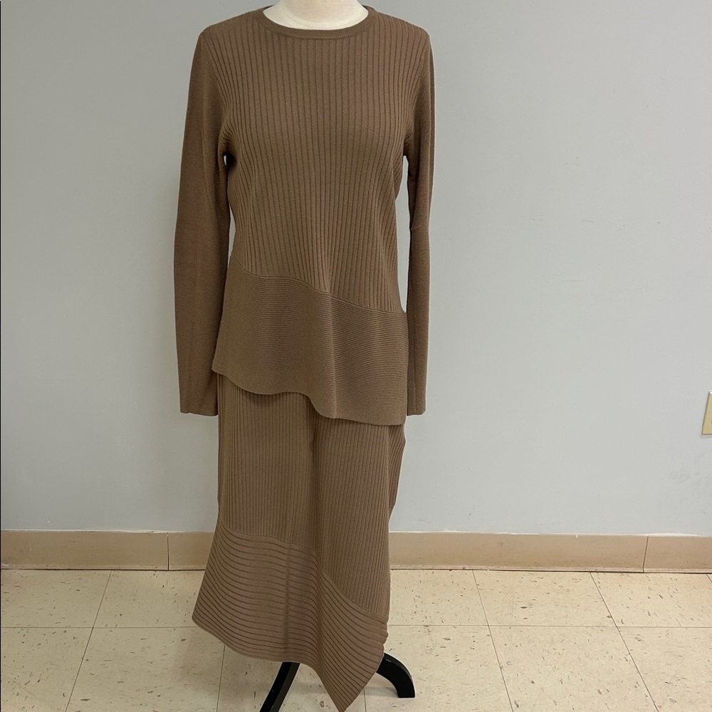W by Worth Knit Camel Skirt Set, Top Size M, Skirt Size S